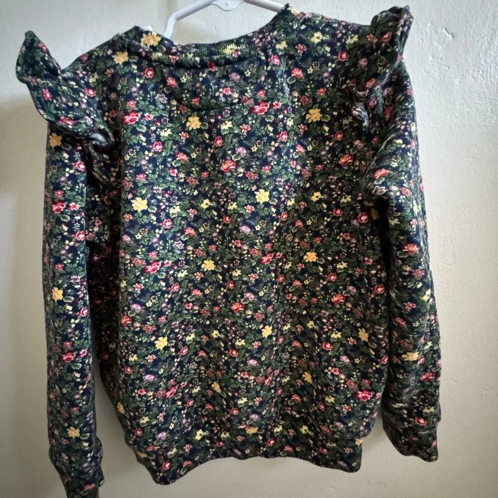 Polo Ralph Lauren Girls Floral Fleece Sweatshirt Ruffle Shoulders 6X